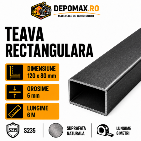 Teava rectangulara 120 x 80 x 6 mm, 6 metri